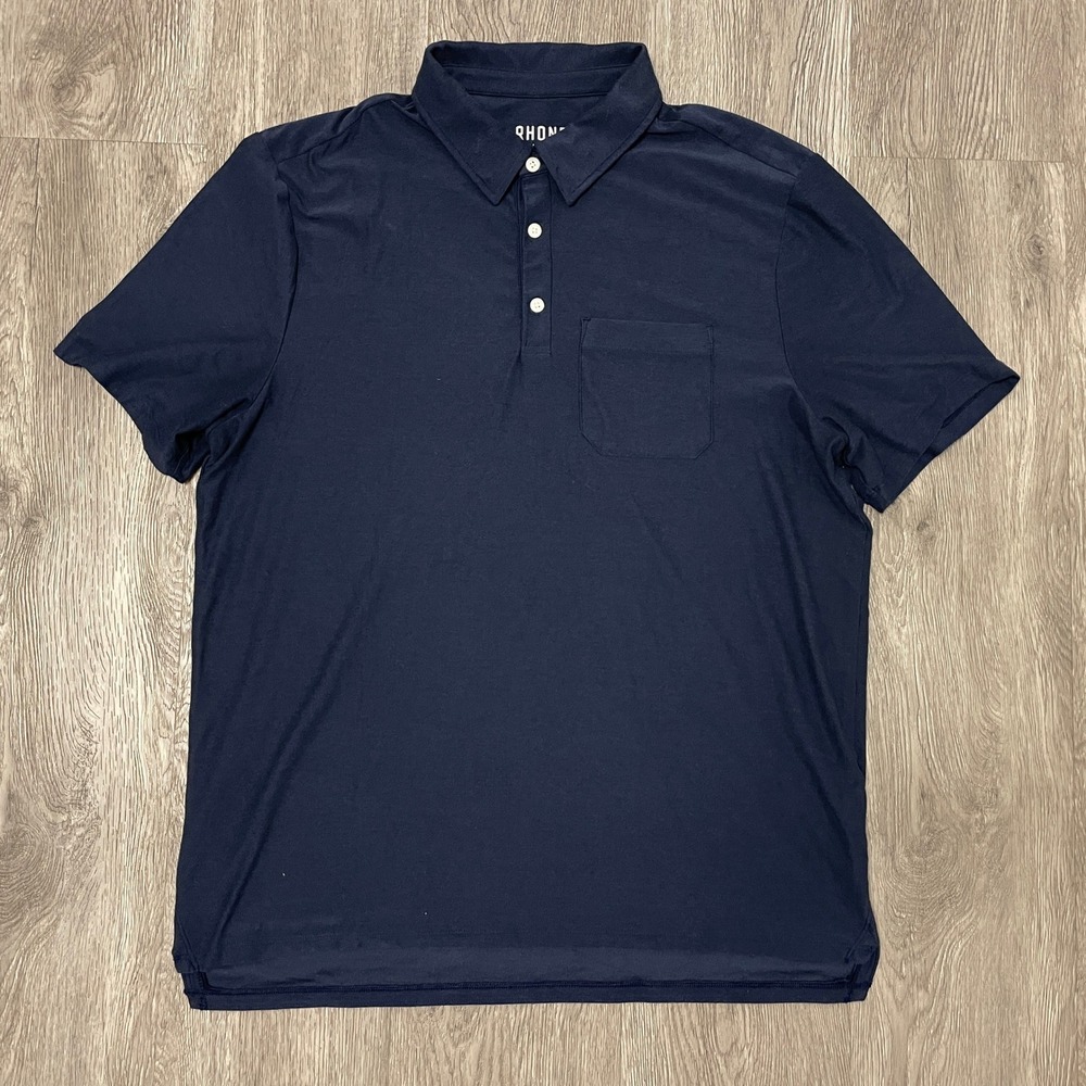 Rhone Commuter Polo Mens Large Navy Blue Short Sleeve Pocket Shirt 101753